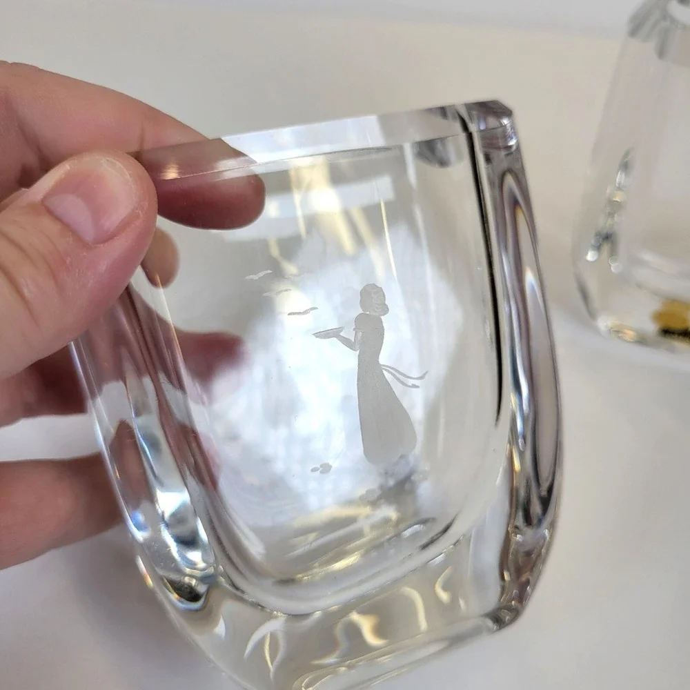 Vtg MCM Skruf Sweden Lead Crystal Pair of 2 Vases Vanity Organizers Signed 3.5